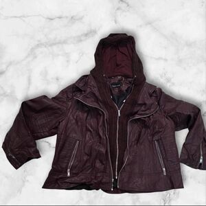 Black Rivet 3XL Hooded Maroon Leather Sweater Jacket